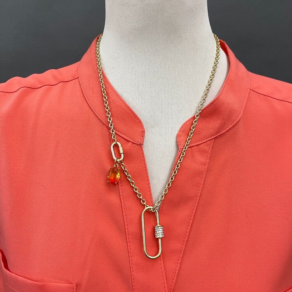 Gold-tone Chain Rhinestone Yellow Orange Women's Fashion Necklace‎ NWOT